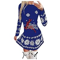 Women's Cocktail Dress Fashion Round Neck Christmas Print Pleated Skirt Long Party Dresses 2023, S-3XL