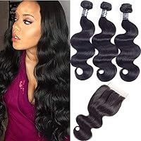 Hair 100% Unprocessed Brazilian Virgin Body Wave Hair 3 Bundles With Closure (16 18 20+14 Three part)8A Brazilian Body Wave Human Hair Extensions With 4x4 Swiss Lace Closure
