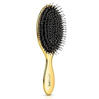 Boar Bristle Hair Brushes for Women men Kids Curly Think Thin Long Short Wet Dry Hair,Luxury Professional hairbrush for Home and Travel Detangling Smoothing Massaging(Gold)