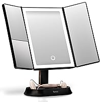 Fancii Makeup Mirror with Natural LED Lights, Lighted Trifold Vanity Mirror with 5X & 7X Magnifications - 40 Dimmable Lights, Touch Screen, Cosmetic Stand - Sora (Black)
