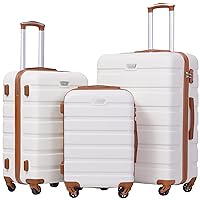Coolife Luggage 3 Piece Set Suitcase Spinner Hardshell Lightweight TSA Lock (apricot white, 3 piece set(20in24in28in))