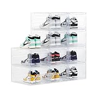 Large Clear Plastic Shoe Boxes Stackable Organizing Sneaker, 10 Pack Drop Front Shoe Storage Boxes for Closet, Plastic Shoe Storage entryway for Size 12 (Clear 10 Pack)