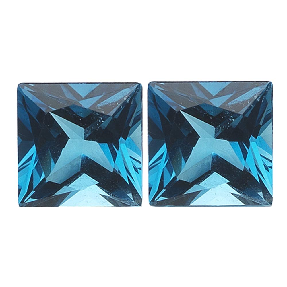 Instagem 2.43 Cts of AAA 6 mm Princess Matching Loose London Blue Topaz (2 pcs Set) Gemstones
