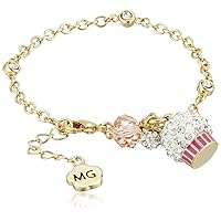 Sparkle Sweet 14k Gold-Plated Crystal Frosted Cupcake Cluster-Chain Charm Bracelet