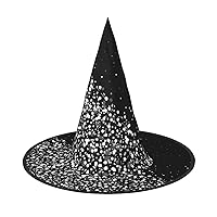 MQGMZ Mqgmzblack White Glitter Print Enchantingly Halloween Witch Hat Cute Foldable Pointed Novelty Witch Hat Kids Adults