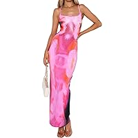 Multitrust Women Y2k Tie Dye Spaghetti Strapy Maxi Dress Bodycon Sleeveless Slim Fit Printed Tank Dresses Summer Sundress