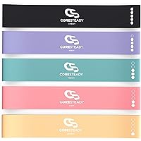 Coresteady Resistance Bands Set of 5 - Mini Fitness & Loop Exercise Band for Men & Women - Yoga, Body & Gym Sport Resistance Loop Bands for Strength, Muscle & Tone - With E-Guide & Travel Bag