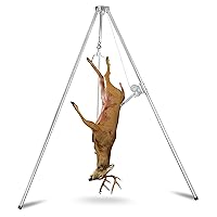Deer Game Hoist Tripod Deer Hanger Stainless Steel Rack Stand for Hunting Processing Cleaning Hide Skinning with 500lb Capacity Gambrel and Manual Winch - Heavy Duty