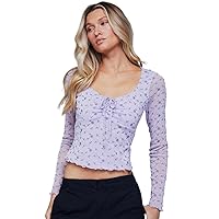 Embroidered Mesh Long Sleeve Top