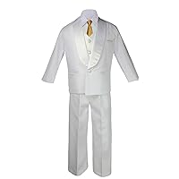 6pc Boys White Satin Shawl Lapel Suits Tuxedo Extra Gold Satin Necktie Set