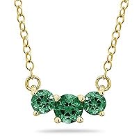 1 Carat TW Genuine Gemstone Three Stone Pendant Necklace 14K Yellow Gold (Ruby, Emerald and Sapphire)