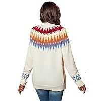 Women's Sweater Geo Pattern Raglan Sleeve Sweater Sweater for Women (Color : Beige, Size : Medium)