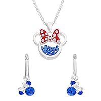 Disney Minnie Mouse September Birthstone Silver Plated Shaker Necklace and Hoop Earrings Set, Official License