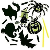 Baker Ross AX201 Glow in The Dark Scratch Art Fridge Magnets - Pack of 10, Halloween Decorations, Halloween Crafting, Magic Paper Ideal for Kids to Design and Decorate for Trick or Treaters
