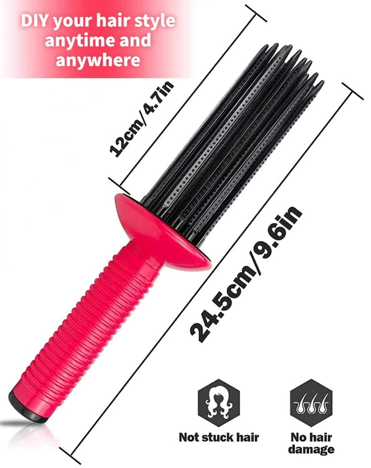 Neuvikter 17 Teeth Round Comb Hair Brush, Portable Anti‑slip Curling Wand, Curly Hair Styler Tool, Air Volume Comb, Professional Hairstyling Tools for Hair Salon, Home (1Pc)