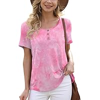 Feiersi Women's Summer Floral Tunic Tops Casual Blouse Short Sleeve Buttons Up T-Shirts