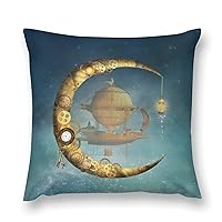Steampunk Gold Moon and Vessel Throw Pillow Covers Short Plush Square Pillow Cover for Cushion Sofa Fall Pillow Cover 24 