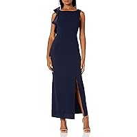 S.L. Fashions Women's Long Sleevless Column Dress with Shoulder Detail and Slit