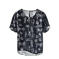 Summer Cotton and Linen Chinese Style Retro T-Shirt Round Neck Short-Sleeved Top T-Shirt for Men