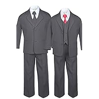6pc Formal Boys Dark Gray Vest Sets Suits Extra Satin Red Necktie S-20 (20)