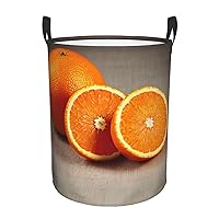 Orange Fruit Round waterproof laundry basket,foldable storage basket,laundry Hampers with handle,suitable toy storage