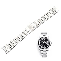 20 21mm Watch Band Stainless Steel Solid Curved End Screw Links Wrist Bracelet for Rolex Submariner Oyster Datejust (Color : NO Logo, Size : 20mm)