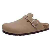 Women's Cork Footbed Clogs Leather Mules Comfort Potato Shoes with Arch Support