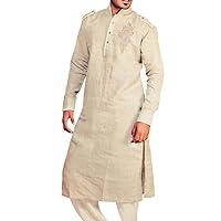 Indian Clothes for Men Beige Linen Kurta Pyjama Pathani Style Sherwani KP2319