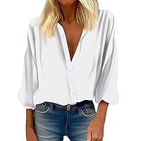 3/4 Length Sleeve Womens Tops Fashion Gradient Satin Button Down Shirts for Women Loose Womens Business Casual Tops