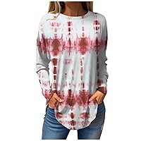 Womens Long Sleeve Tops Spring Fashion Trends Going Out Shirts Casual Geometric Patchwork Printed Crewneck Blouses