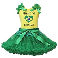 Petitebella Kiss Me I'm Brazilian Yellow Shirt Green Ruffles Skirt Set 1-8y