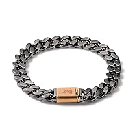 Men's Latin GRAMMY Grey Stainless Steel Chain Link Bracelet with Rose Gold Clasp