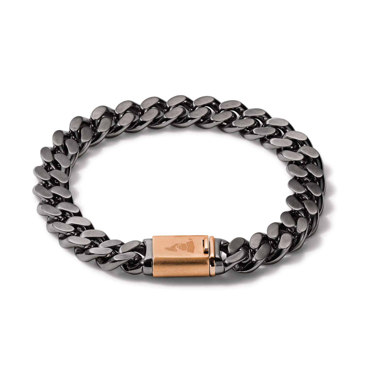 Bulova Men's Latin GRAMMY Grey Stainless Steel Chain Link Bracelet with Rose Gold Clasp
