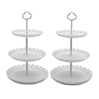 2 Pcs 3-Tier Cupcake Stand Fruit Plate Cakes for Wedding Home Birthday Tea Party Serving Platter(White)