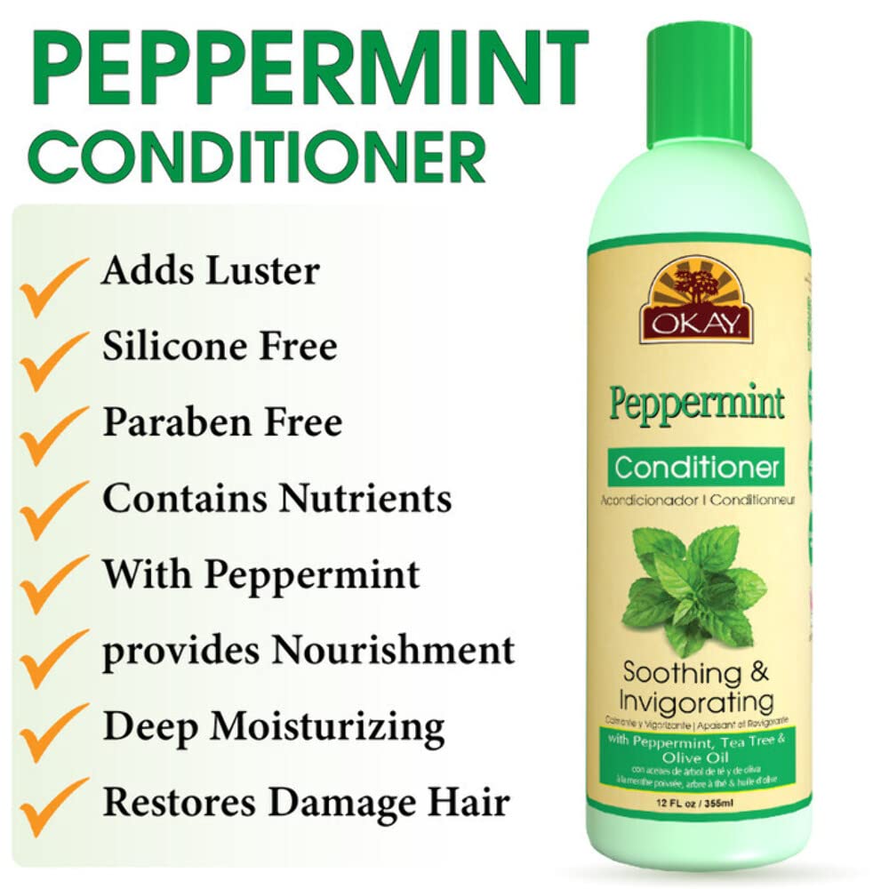 Okay | Soothing And Invigorating Peppermint Conditioner | Helps Refresh, Revitalize, And Add Softness To Hair | Sulfate, Silicone, Paraben Free For All Hair Types and Textures | Made in USA 12oz 355ml