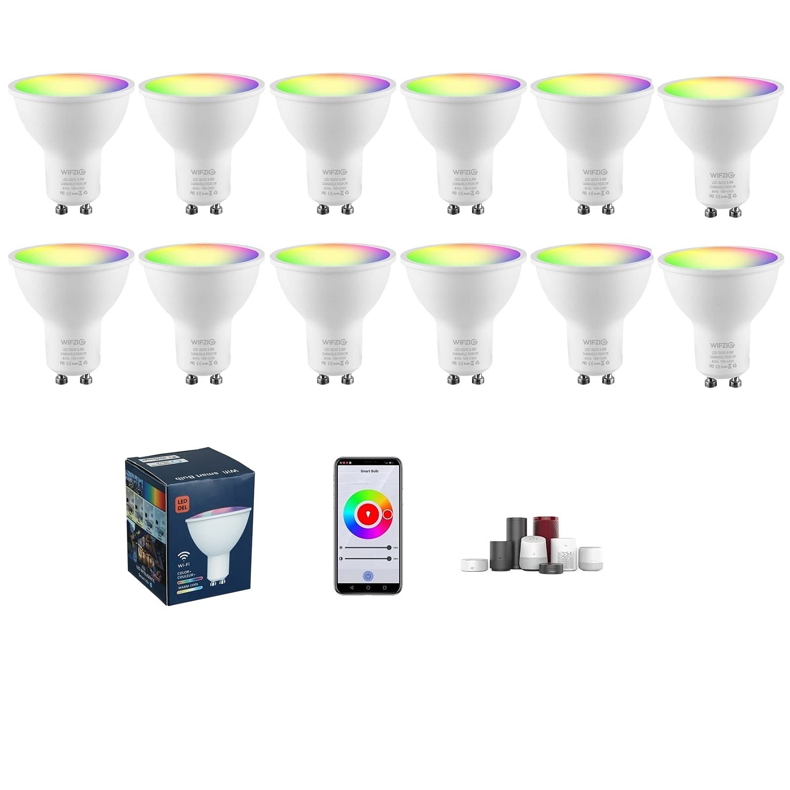 WIFZIG GU10 Smart LED Light Bulbs, RGB+CW Color Change,Compatible with Alexa & Google Assistant, 2700-6500K,Multicolor Track Light Bulb, Dimmable w...