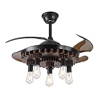 Retractable Ceiling Fans with Lights and Remote, 48 Inch Farmhouse Ceiling Fan with Reversible Noiseless DC Motor, Industrial Wooden Ceiling Fans 6 Speed, Timer(4/8in downrod)