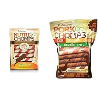 NutriChomps Dog Chews, 6-inch Twists, Easy to Digest & Pork Chomps Baked Pork Skin Dog Chews, 6-inch Twists, Assorted Flavors, 24 Count
