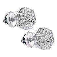 Dazzlingrock Collection Sterling Silver Mens Round Diamond Hexagon Cluster Stud Earrings 1/5 ctw