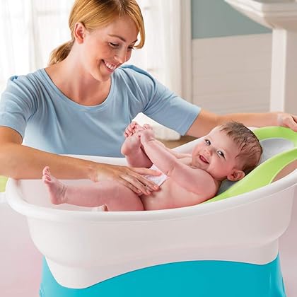 Summer Infant Comfort Height Bath Tub Elevated and Spacious Baby Bathtub with Newborn Bath Support Extended Use Features Include Stand-Alone Kneeler and Stepstool