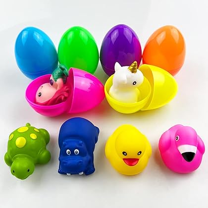 Jofan 6 Pack Prefilled Jumbo Plastic Easter Eggs with Light Up Animal Bath Toys Inside for Kids Boys Girls Toddlers Easter Basket Stuffers Gifts Party Favors