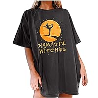 Halloween Oversized Tops for Women Namaste Witches Letter Yoga Lover Gifts T-Shirt Short Sleeve Crewneck Funny Tees
