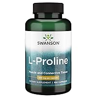 Swanson Amino Acid L-Proline Dietary Supplement Collagen Connective Tissue Support 500 mg 100 Capsules (Caps)