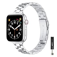 OMIU Thin Band Compatible with Apple Watch 40mm 38mm 41mm 42mm 44mm 45mm 49mm, Premium Stainless Steel Metal Replacement Adjustable Wristband Strap for iWatch Ultra SE Series 9/8/7/6/5/4/3/2/1 Women