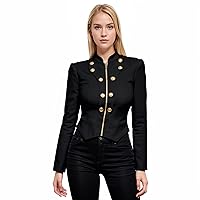 Hybrid & Company Women's Fashion Military Crop Premium Ultra Stretch Gold/Sliver Zip Up Dressy Blazer Jacket