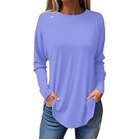 Women's Summer Tops Tee Shirts Fall Casual Long Sleeve Shirts Solid Color Top Pullover Trendy, S-3XL