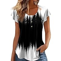 COTECRAM Women's Summer Casual Ruffle Short Sleeve Tops Cute Floral Print U Neck T Shirts Dressy Loose Blouses 2024