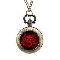 Red Flame Skull Pocket Watches for Men with Chain Digital Vintage Mechanical Pocket Watch