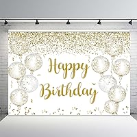MEHOFOND 8x6ft White Gold Balloons Birthday Party Backdrop Confetti Balloons Gold Glitter Spots Girl Princess Bday Background Decoration Supplies Photo Booth Props
