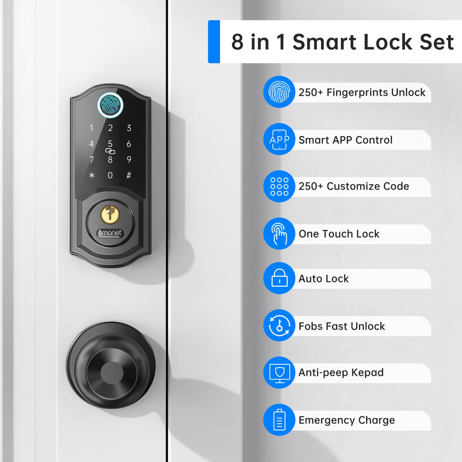WiFi Smart Front Door Lock Set with SMONET G2 Gateway, Intelligent Voice Control, Remote Control